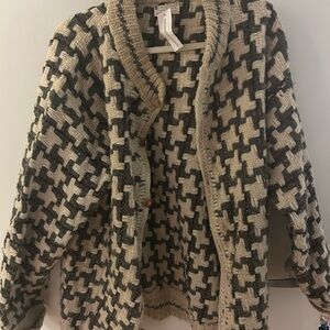 Chunky Hand Knit Cardigan with Geometric Pattern